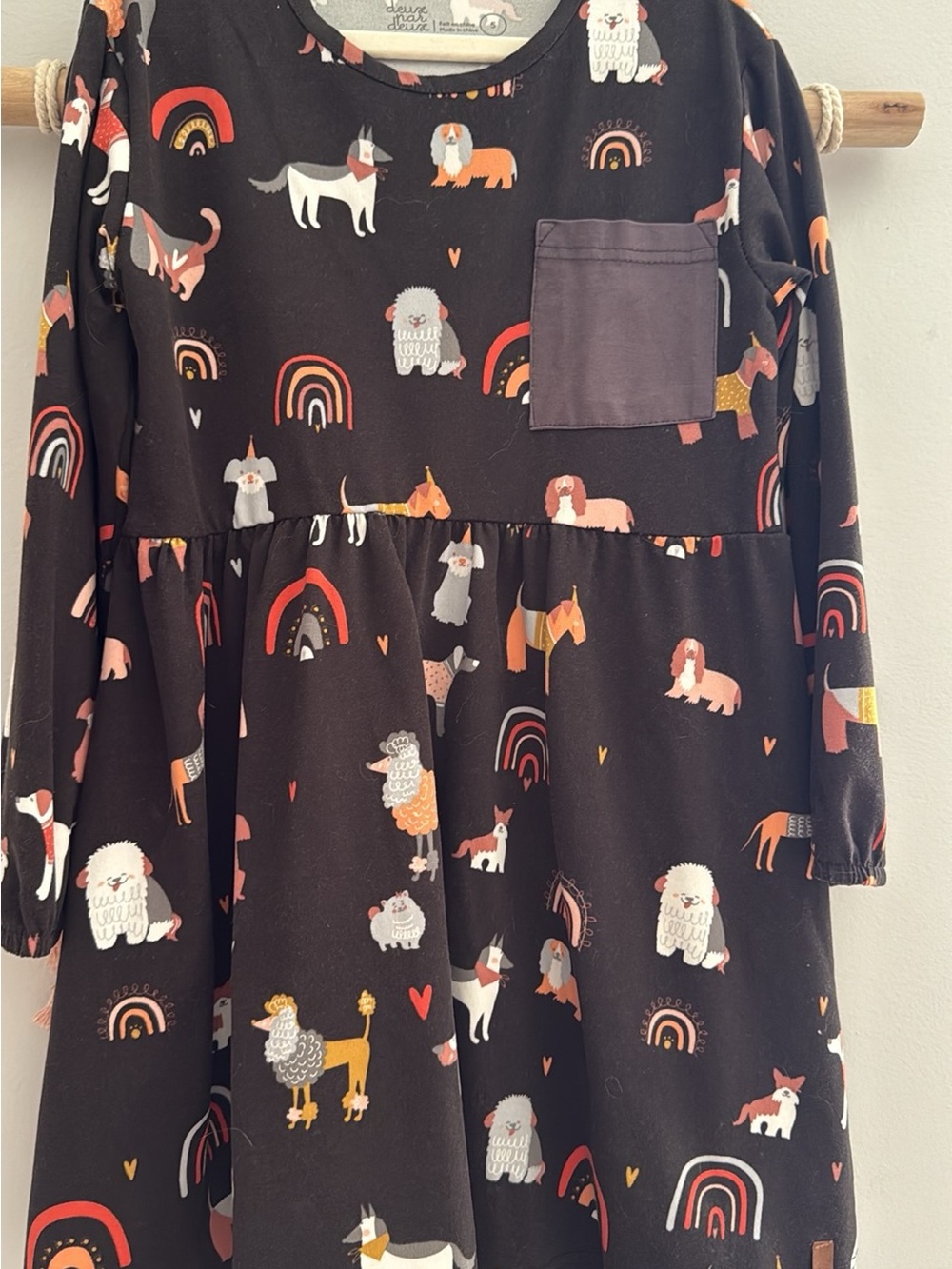 deux par deux Black Dress with Rainbow & Animal Print